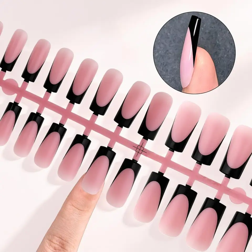 60 uñas postizas de presión para pies, blancas, negras, rosas, azules, francesas, cobertura completa, artificiales, para mujer, manicura 3