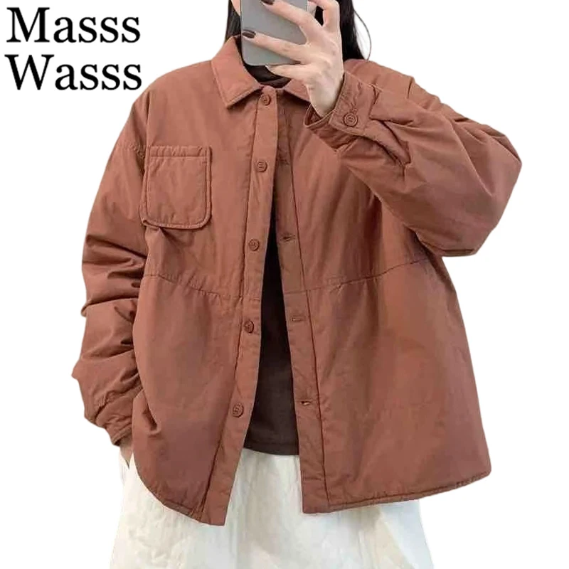 

Mass Wasss японские зимние парки женские модные теплые стеганые куртки женские повседневные классические свободные пальто винтажная однотонная верхняя одежда