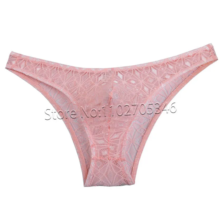 Men\'s Sheer Rhombus Male Lace Briefs See-through Pouch Bikinis Bugle Pouch Sissy Panties Ultra-Thin Underwear