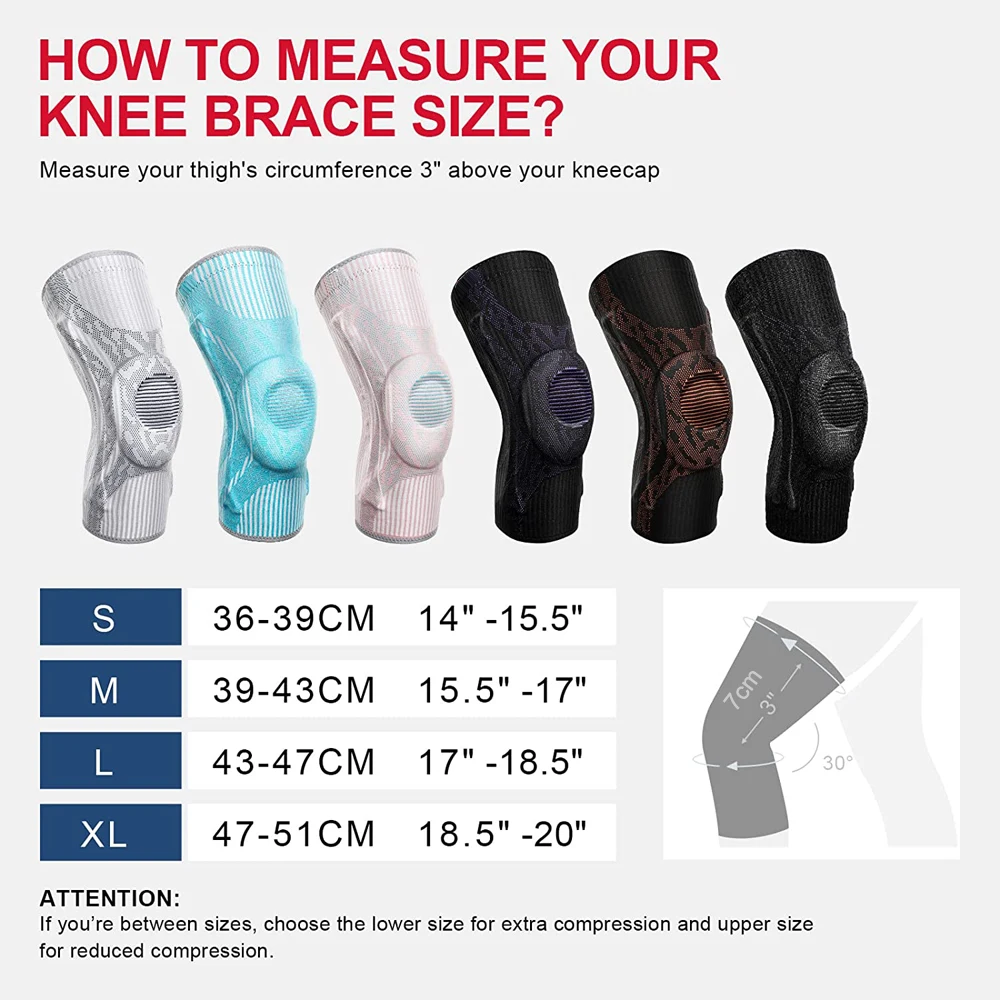 1Pcs Knee Brace Compression Knee Sleeves Gel Pad Support & Side Stabilizers for Knee Pain,Meniscus Tear, Joint Pain Relief ACL