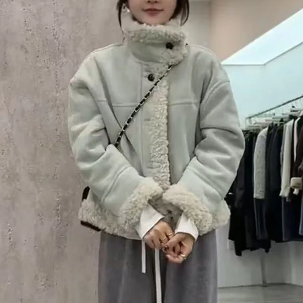 

Korean Sle Stand Collar ort Jaet Women's Loose Slimming Soft Fur Top Thiened Autumn Winter New Arrival Ladies' Outerwear