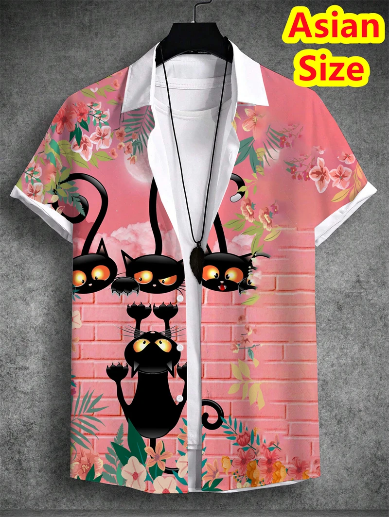 

Mens Shirts Art Cat Graphic 3D Print Simple Man Shirts Summer Short Sleeved Tops Streetwear Loose Casual Hawaiian Shirt Clothing