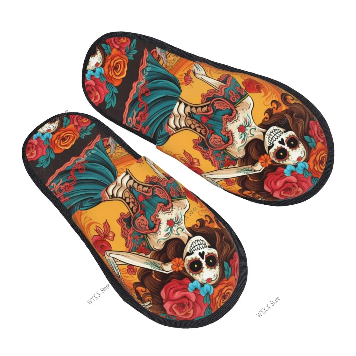 Fur Slipper For Women Men Fashion Fluffy Winter Warm Slippers Day Of The Dead Sugar Skull Mexican Girl House Shoes
