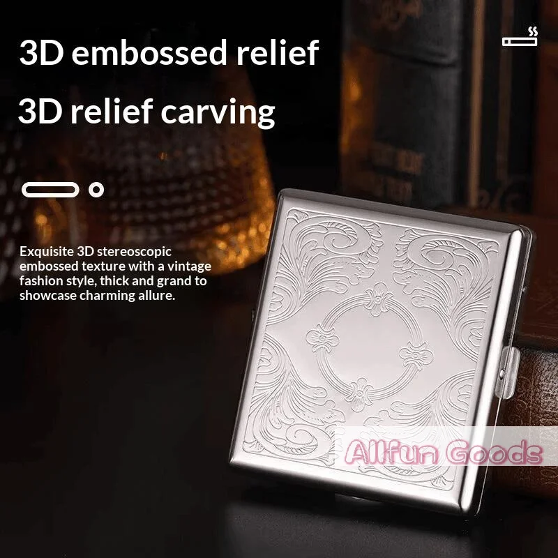 [TG835]Metal Cigarette Box Stainless Steel Embossed Portable Cigarette Case Fashionable Creative Flip Wallet Storage Box
