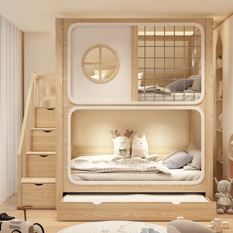 سرير بطابقين من الخشب الصلب بالكامل بزيت الشمع للأطفال لأعلى ولأسفل، سرير الأميرة العالي والمنخفض #4