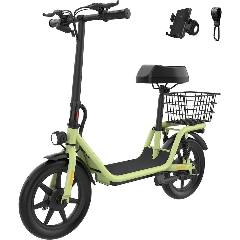 

Scooter with Seat for Adult,14" Pneumatic Tire&Height Adjustable Seat 18.6Miles Range&15.5Mph Power by 400W Motor,Carry Basket