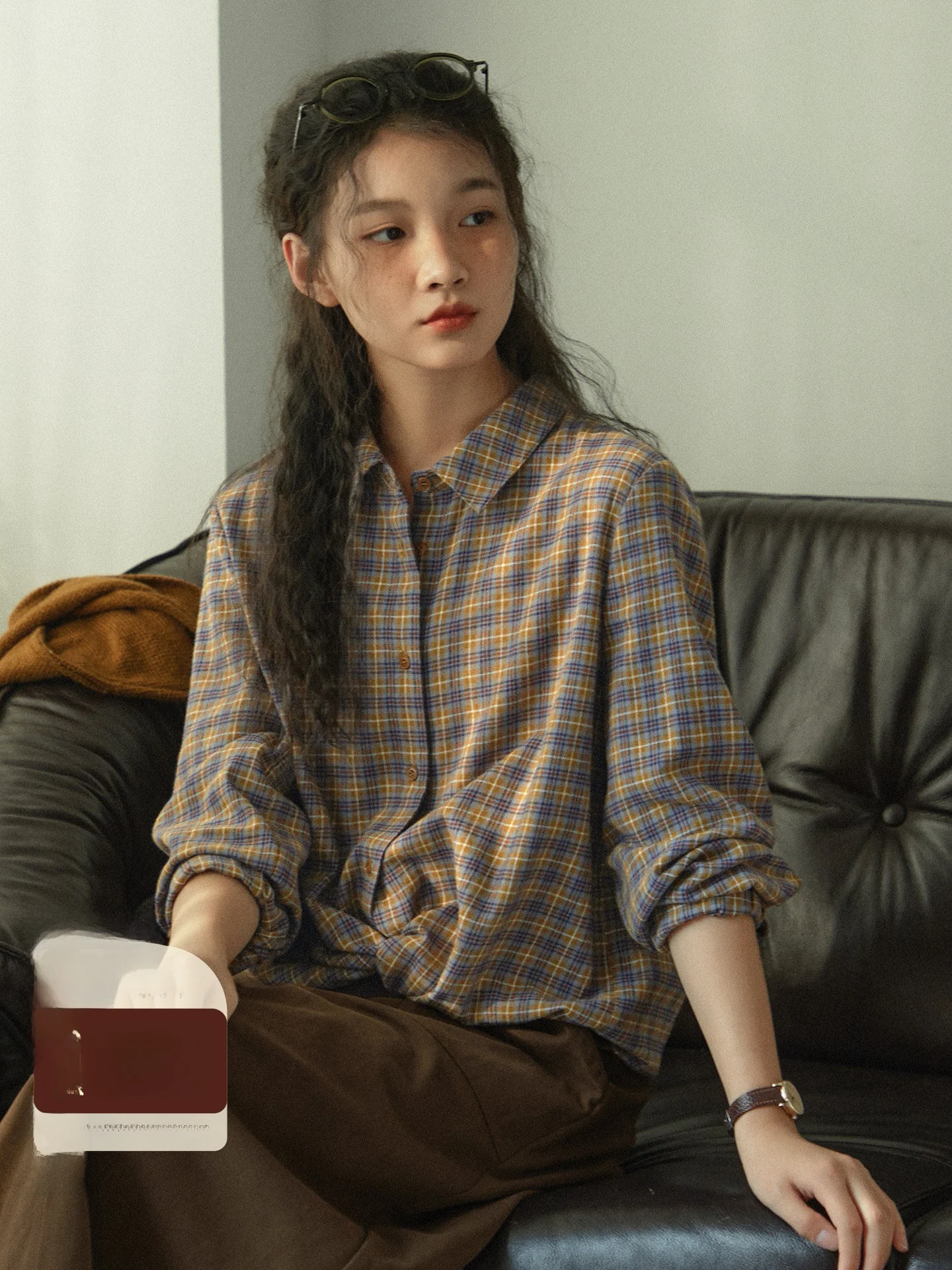 

Original Pure Cotton Plaid irt Women's Casual Loose Long Sve Top for Commuting Autumn Season Versatile Comfortable Breat...