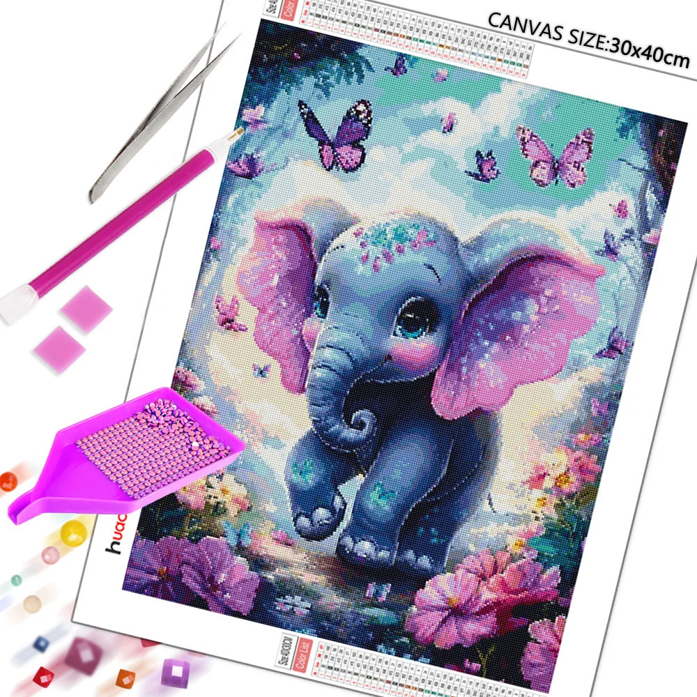 Huacan Baby Elephant 5D Diy Diamond Painting Animal Picture Rhinestone Full Round Square Diamond Handmade Home Decoration