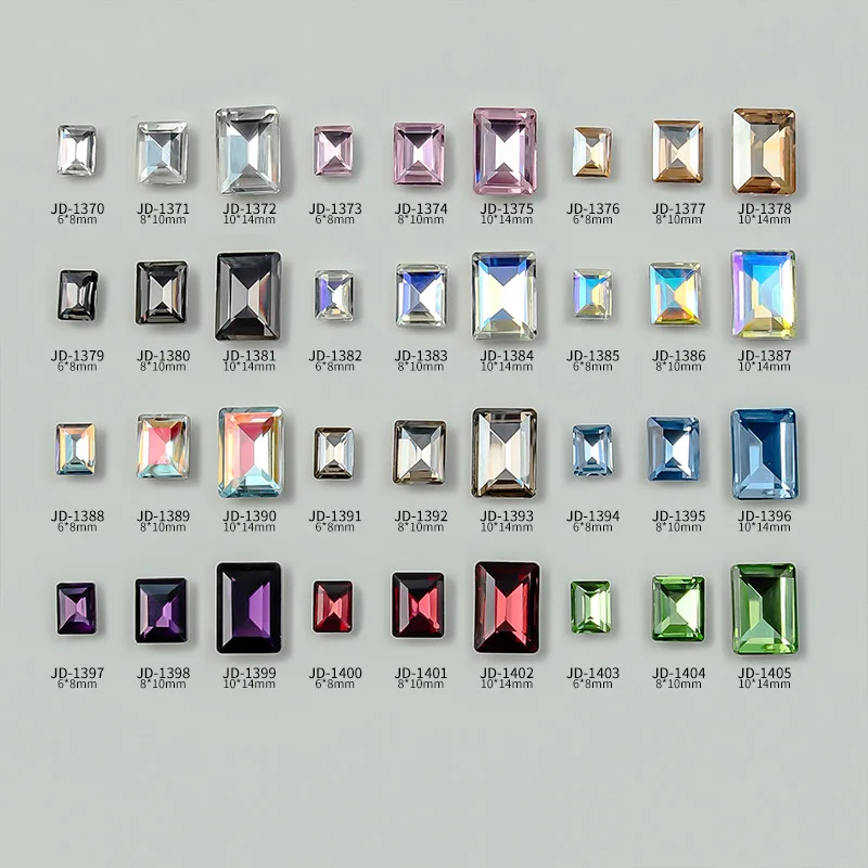 20PCS Sparkle Ice Translucent Colorful Rectangular Sharp Diamonds Glass Nail Art Rhinestones Decorations Manicure French Charms