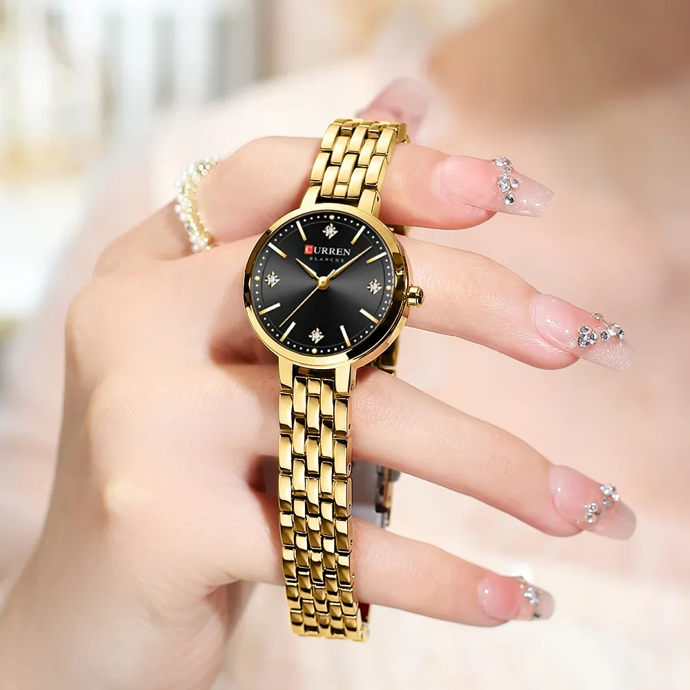 CURREN 9106 Luxury Women Water Diamond Dial Quartz Watch Stainless Steel Waterproof Strap Fashionable Elegant Watches for Woman