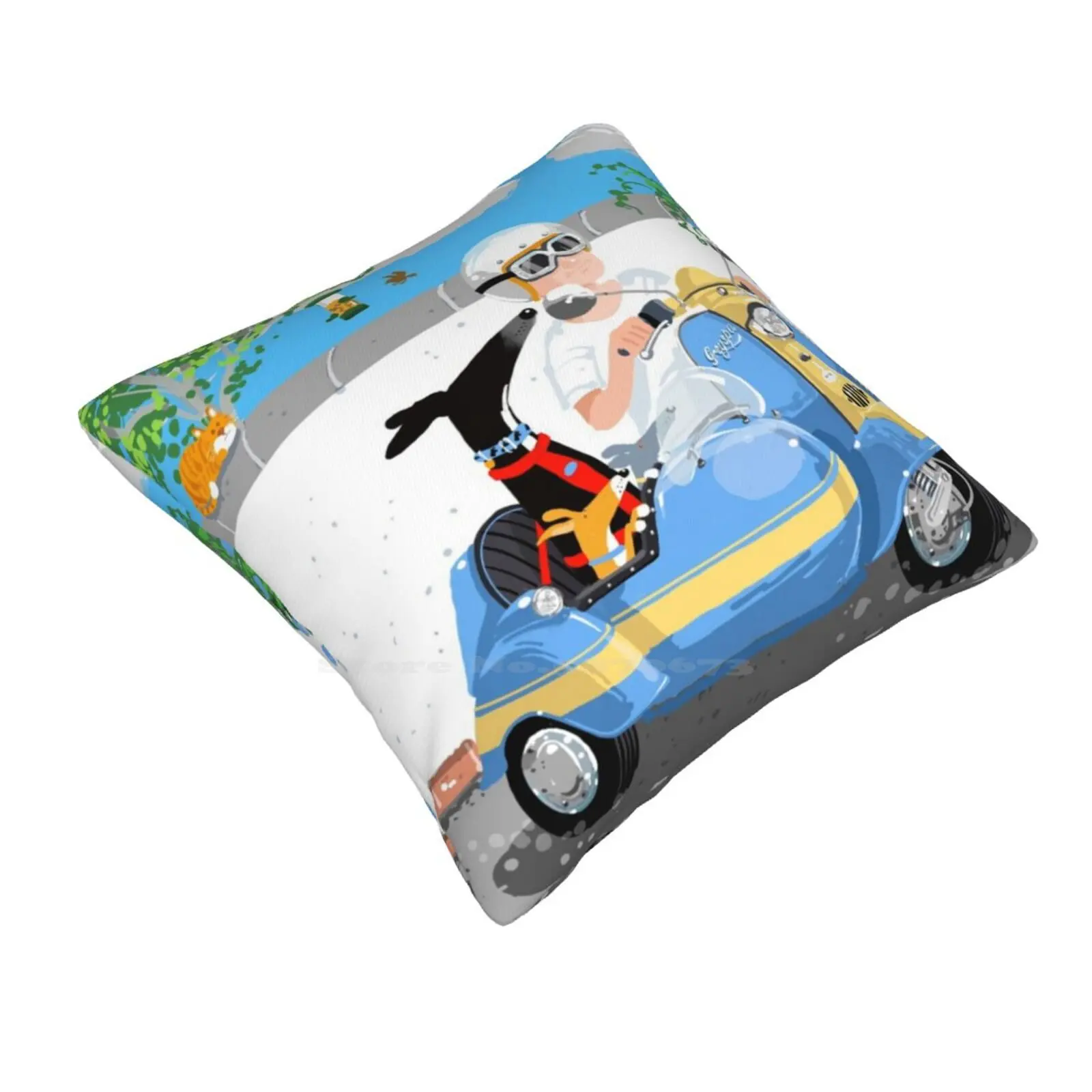 Motor Scooter And Side Hounds Throw Cushion Pillow Cover Whippet Lurcher Rich Skipworth Nature Flowers Summer Dogs Italian