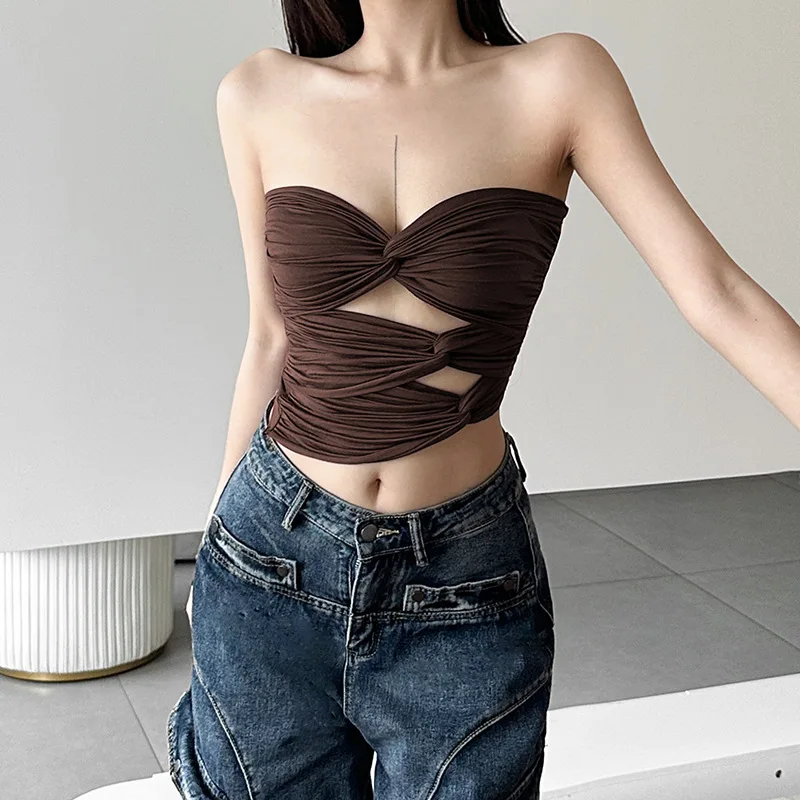 New Women's Solid Color Slim Fit Street Fashion One Neck Chest Hugging Backless Vest