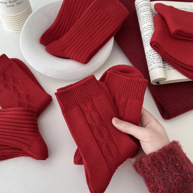 

1 Pairs Women's Socks Red Ankle Socks Breathable Sports Comfortable Solid Color Cotton Floor Socks For Girls Hosiery