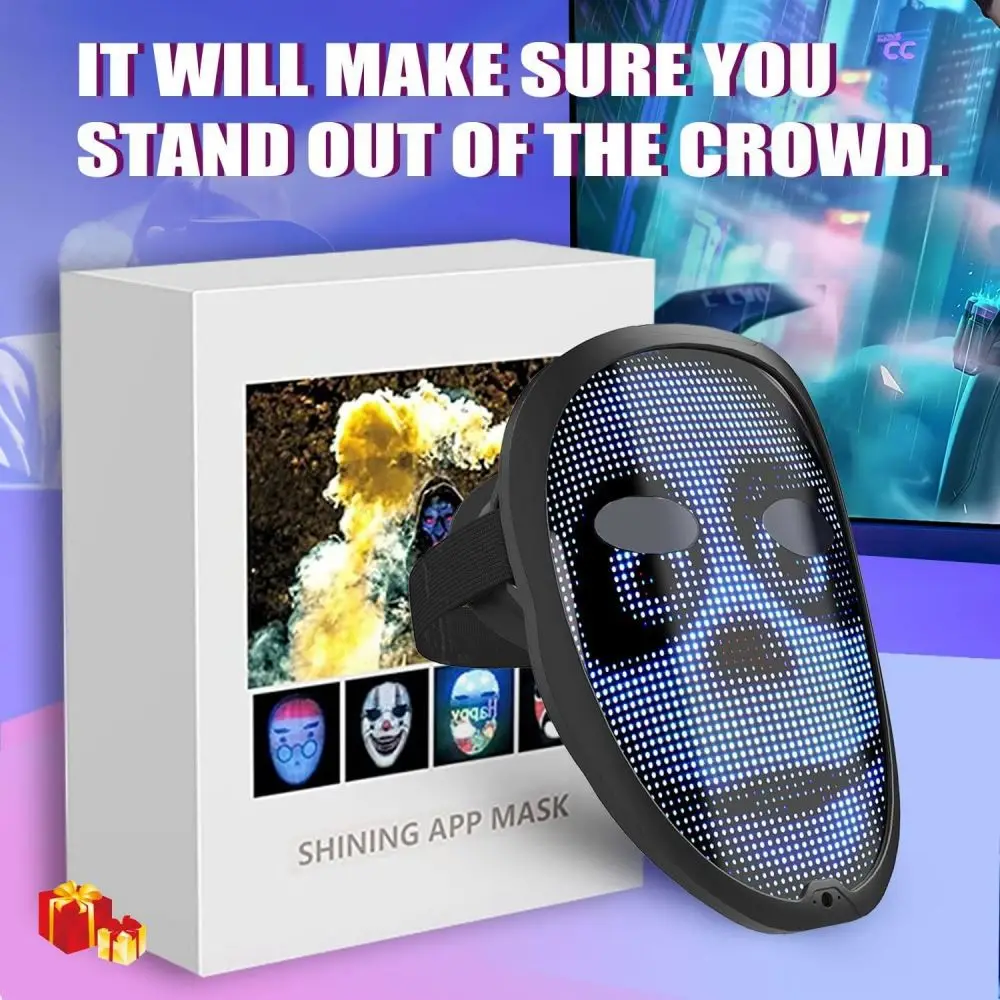 

Bluetooth APP Controlled LED Face Mask Full-Color Gesture Changing Mask for Halloween Party Dance Bar Glowing Accessory