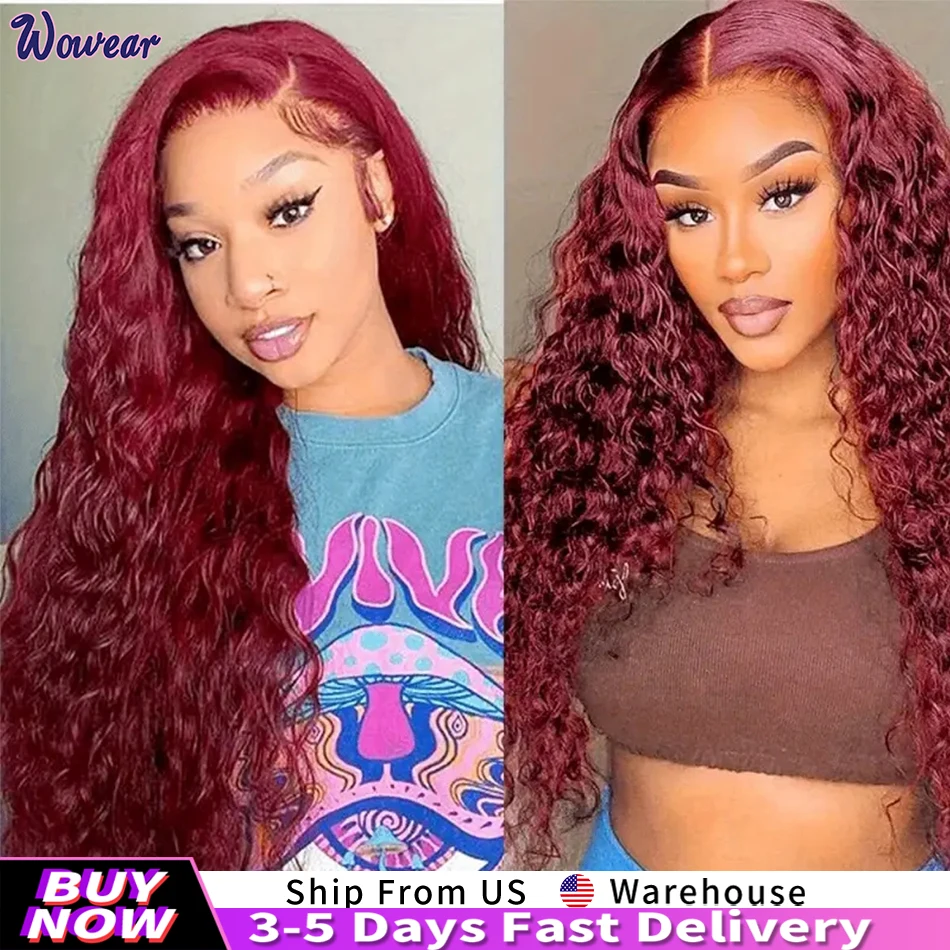 13x6 Red Colored Burgundy 99J Colored Wigs Brazilian Hair Deep Wave Lace Front Wig Human Hair Lace Frontal Wig  For Black Women