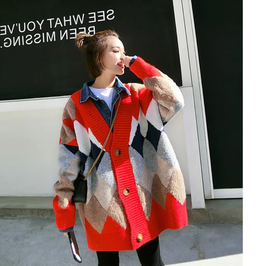 

Maoning Women's Thickened Knitwear Casual Lazy Style Mid-Length Korean Style Loose Fit Autumn Winter Outerwear