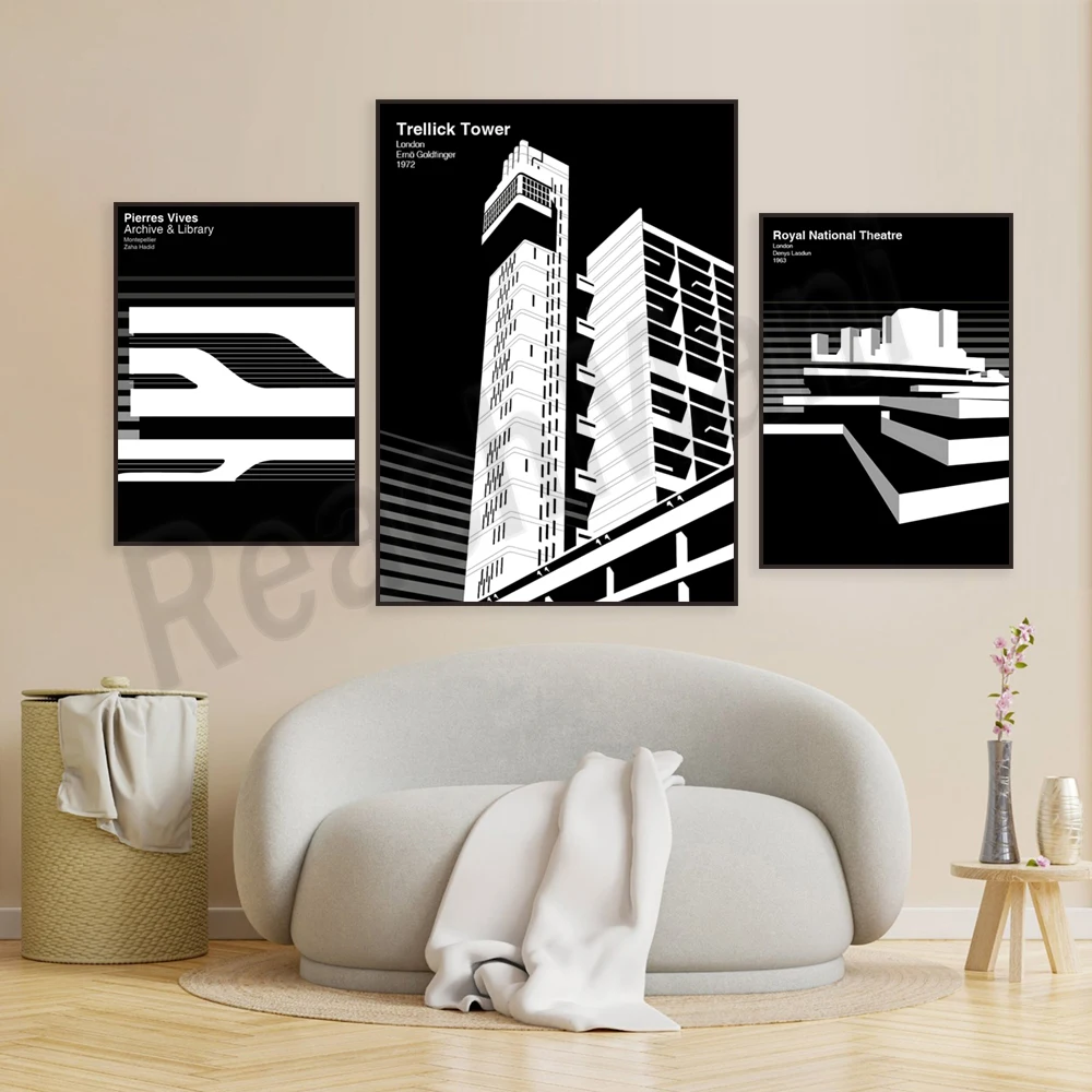 العمارة المميزة - الوحشية، برج تعريليك، لندن، المسرح الوطني الملكي لندن، العمارة الوحشية ملصق جدار الفن