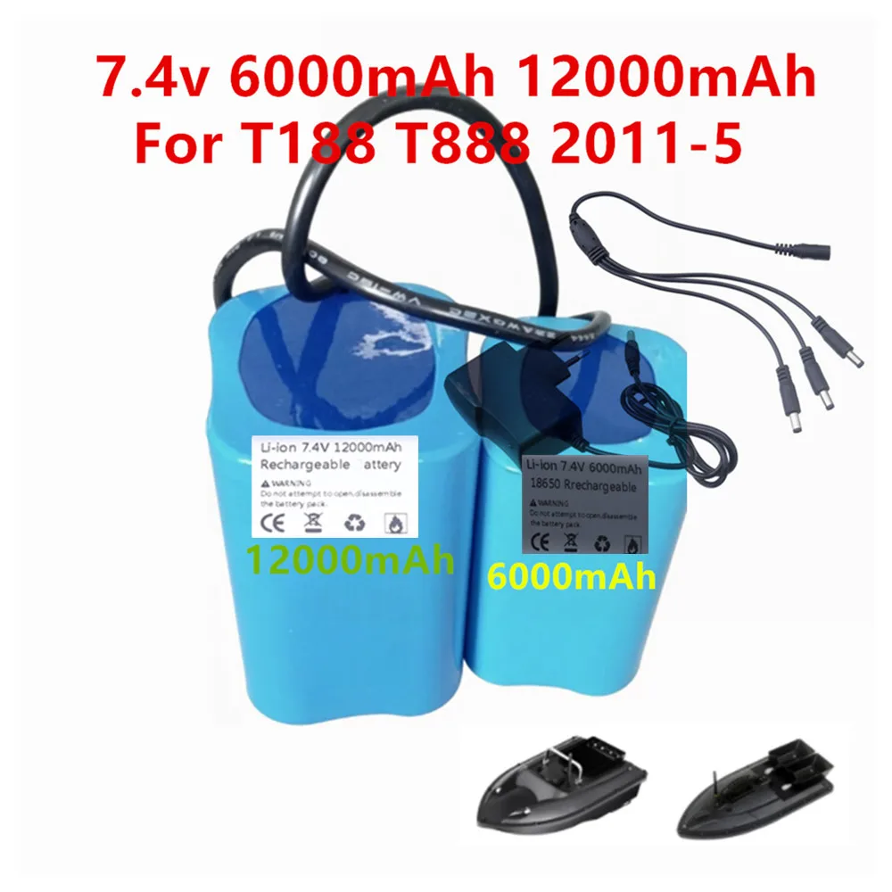 7,4V 12000mAh 6000mAh Akku für T188 T888 2011-5 TH88 CF18 Modell Angelköder Spielzeug RC Boote Marine Zubehör