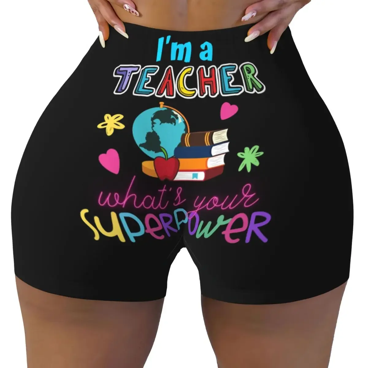 Custom I'm A Teacher What_s Your Superpower Yoga Shorts Women Gym Workout Running Athletic Volleyball Biker Shorts