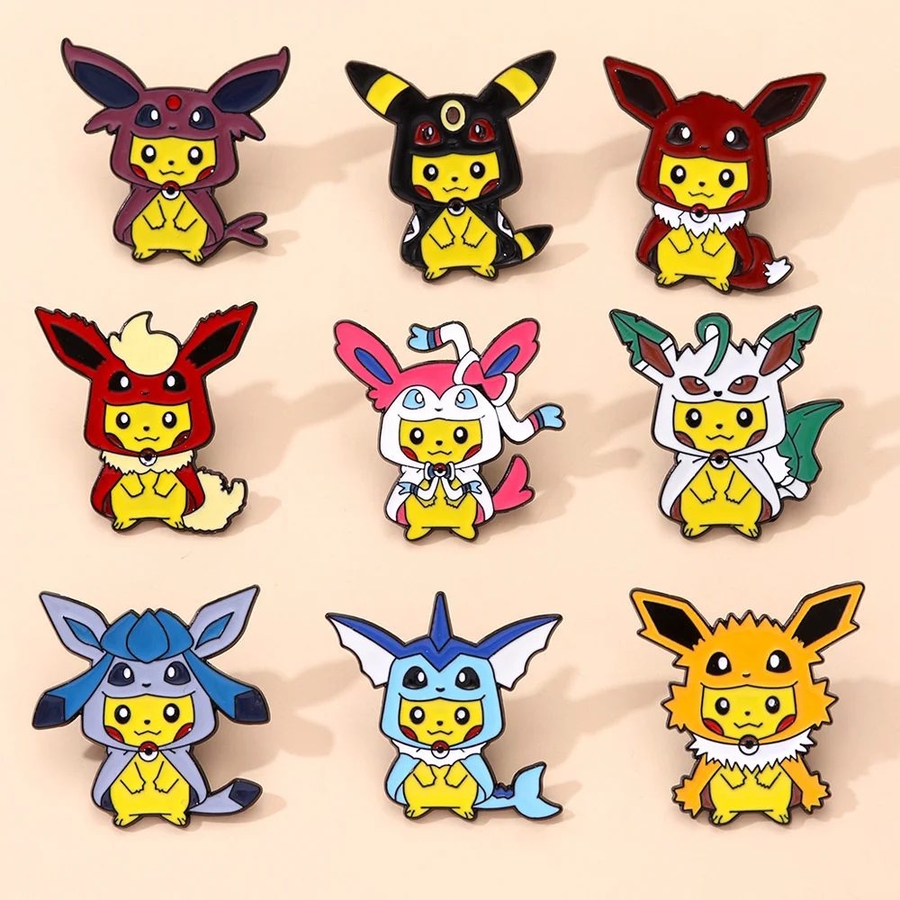 9 peças broche fofo pikachu criativo elfo amarelo esmalte pino emblema de metal roupas mochila joias