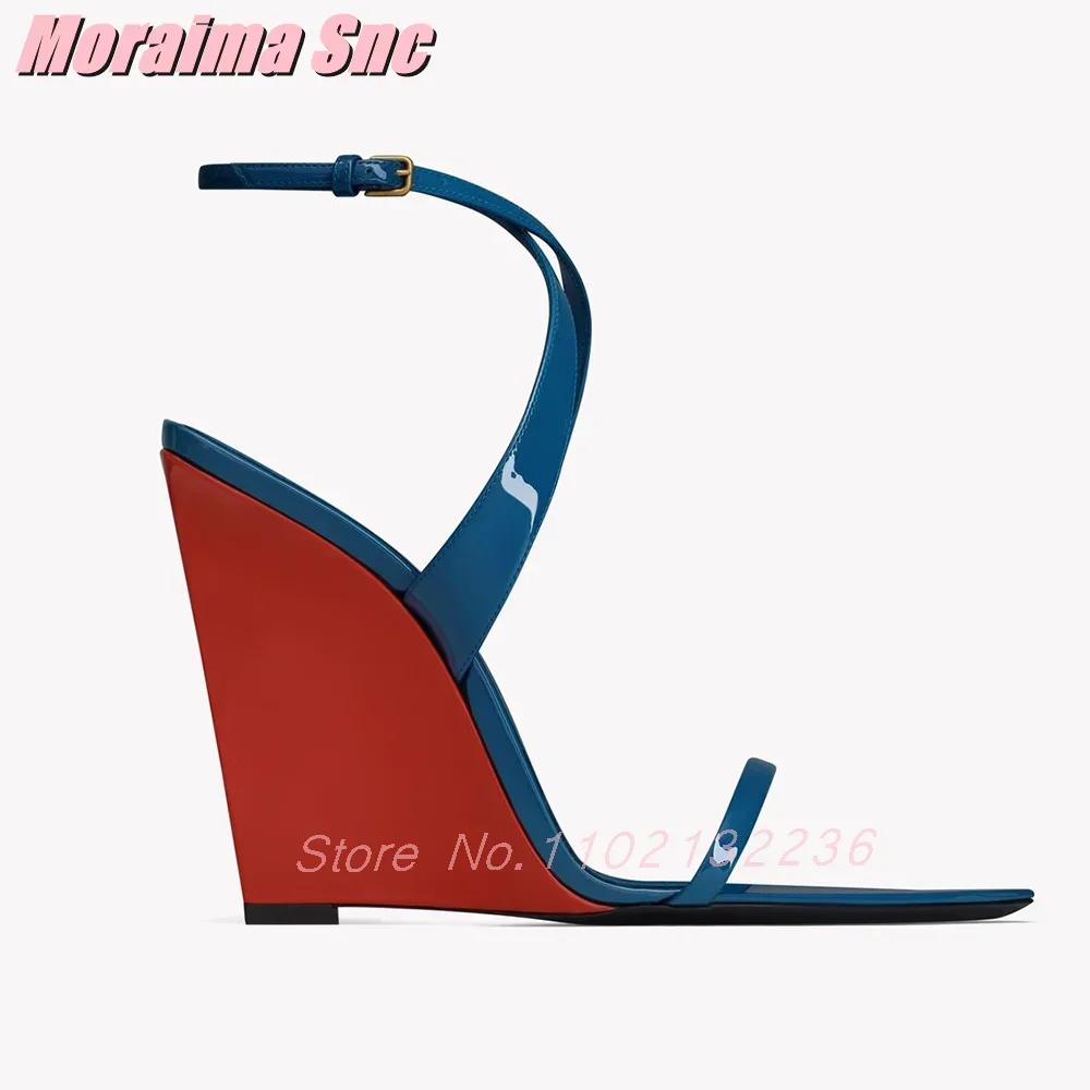 Mixed Colors Wedges Sandals Patent Leather Cross Strap Round Open Toe Ankle Buckle Sey Fashion Women's Dress Shoes Summer 2025 view 5