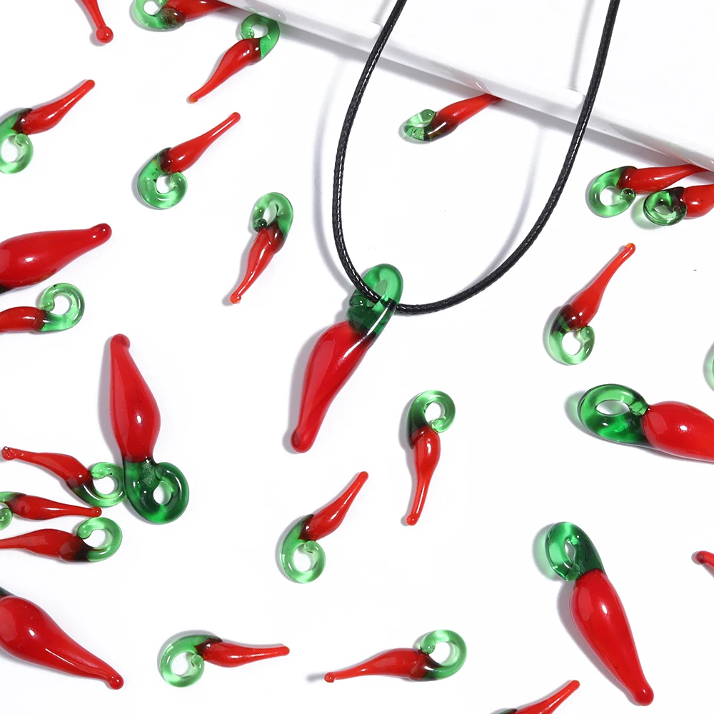 10/20pcs/lot Glass Chili Pepper Pendant Lampwork Cute Vegetable Charms for Jewelry Making DIY Earring Necklace Accessories