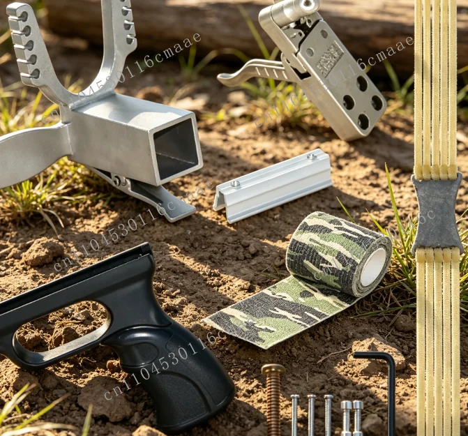 Spare Parts For DIY Slingshot, 25x25mm Sliding Module & Stainless Steel Trigger, Accessory Set With Powerful Rubber Band
