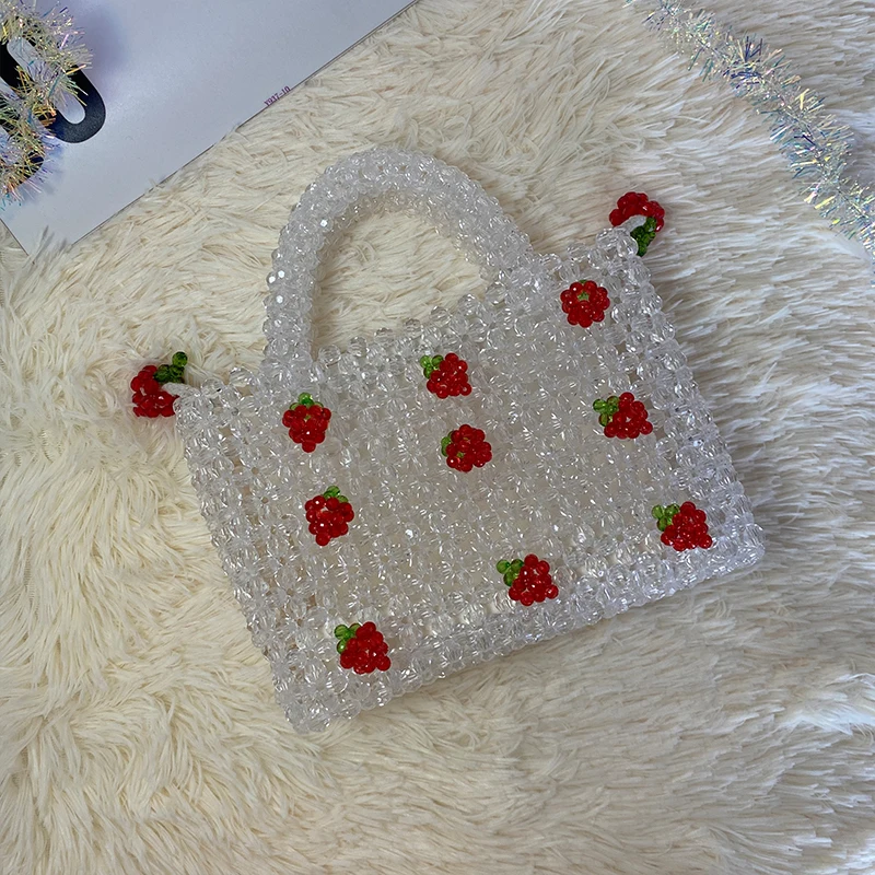 Party Wedding Banquet Handle Evening Clutch Bag for Women Shiny Dinner Purses Handbag Designer Female Strawberry Hand-woven