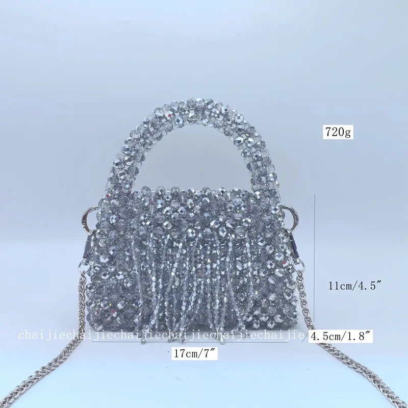 Imagem -06 - Bolsa Crossbody de Mão com Borla Frisada Prata Brilhante Cristal Espumante Dinâmico Artesanal Alta Qualidade Corrente de Cristal Novo 2023