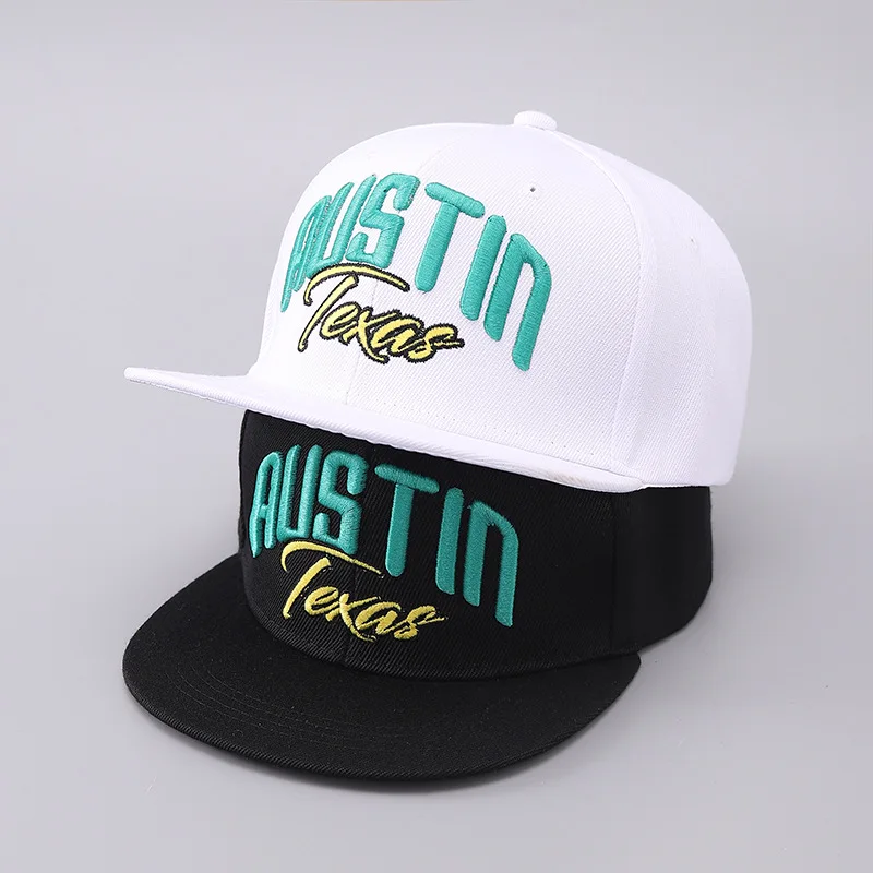 Boné de beisebol clássico bordado com letras Austin, chapéu hip-hop de aba plana, chapéu de dança de rua moderno, chapéu de skate legal, unissex, tamanho ajustável, adequado para acessórios de moda de estilo de rua diário
