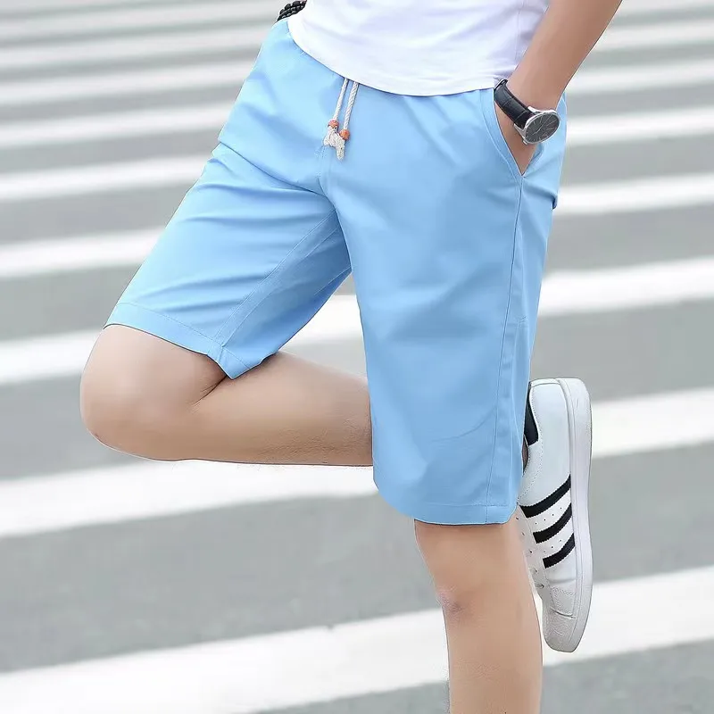 2024 Summer New 100% Cotton Solid Color Men's Shorts High Quality Casual Business Social Elastic Waist Men's Shorts 7-Color Shor