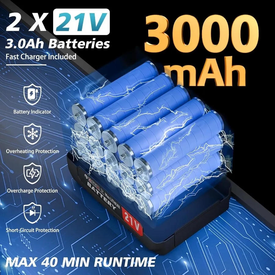 Leaf Blower Cordless 21V Cordless Blower with 2 x 3.0Ah Battery 540CFM 140 MPH Battery Powered Leaf Blower Lightweight Handheld