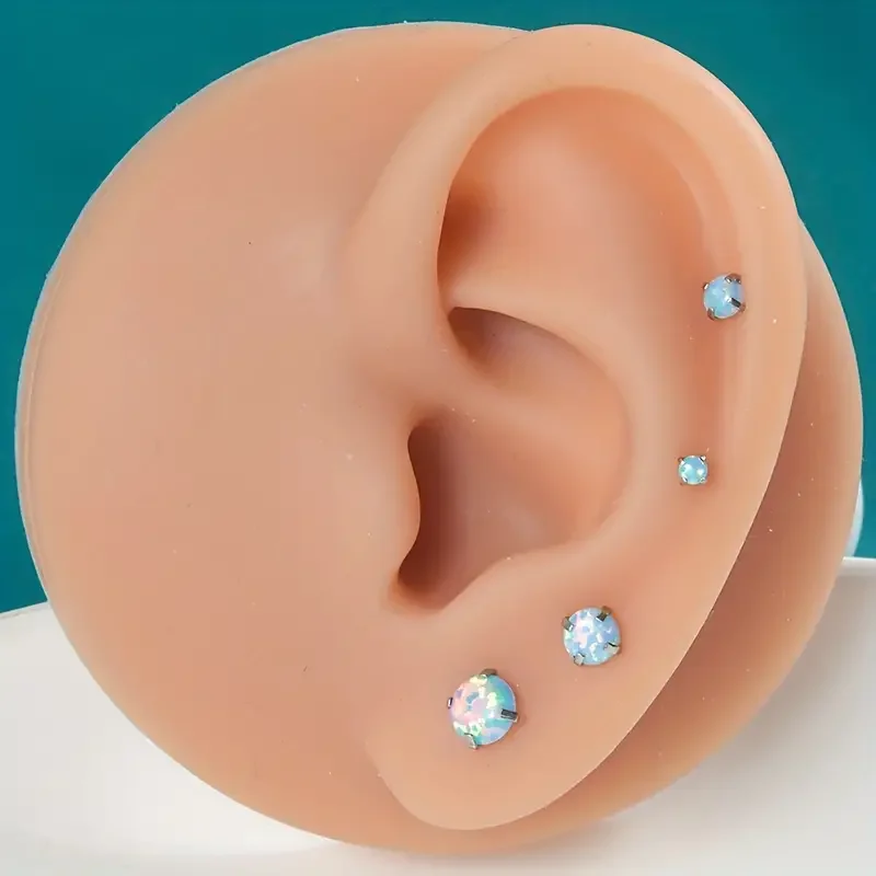4Pcs/Set Round Cz Opal Ear Helix Tragus Top Upper Ear Earring Lobe Helix Stud Ear Tragus Cartilage Piercing Jewelry