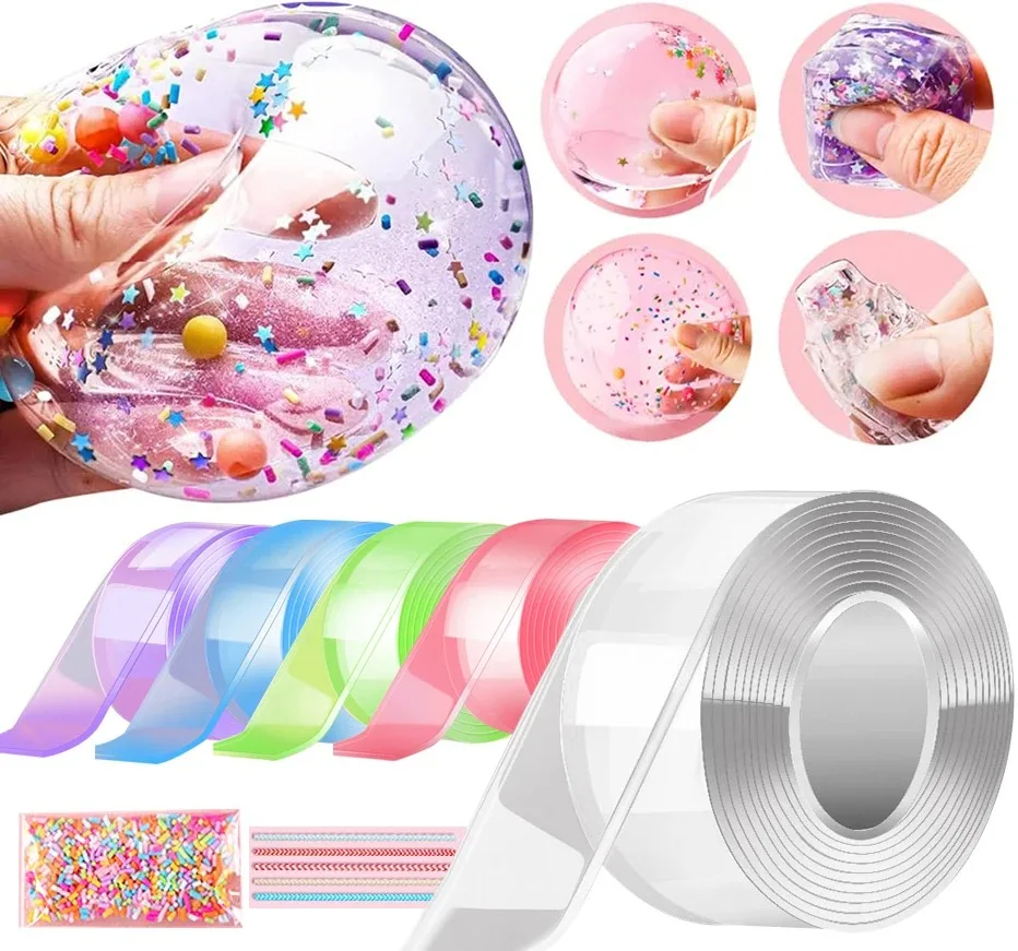 1Pcs Blowable Bubble Tape Non-marking Double-sided Adhesive For DIY Craft Pinch Toy Making Reusable Color High Sticky Nano Tape