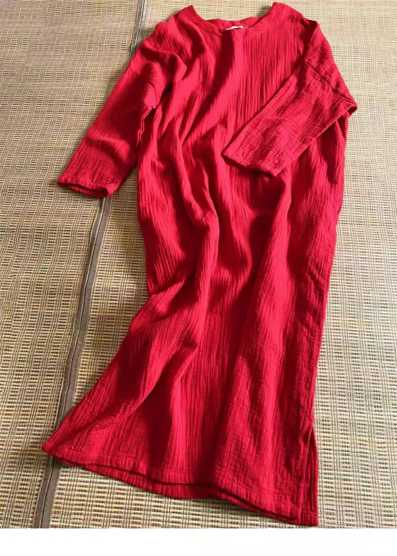 

Vintage Women's V-neck Long Dress Sleeve Cotton Linen Spring Summer Casual plus Size Ladies Fashion Vestidos