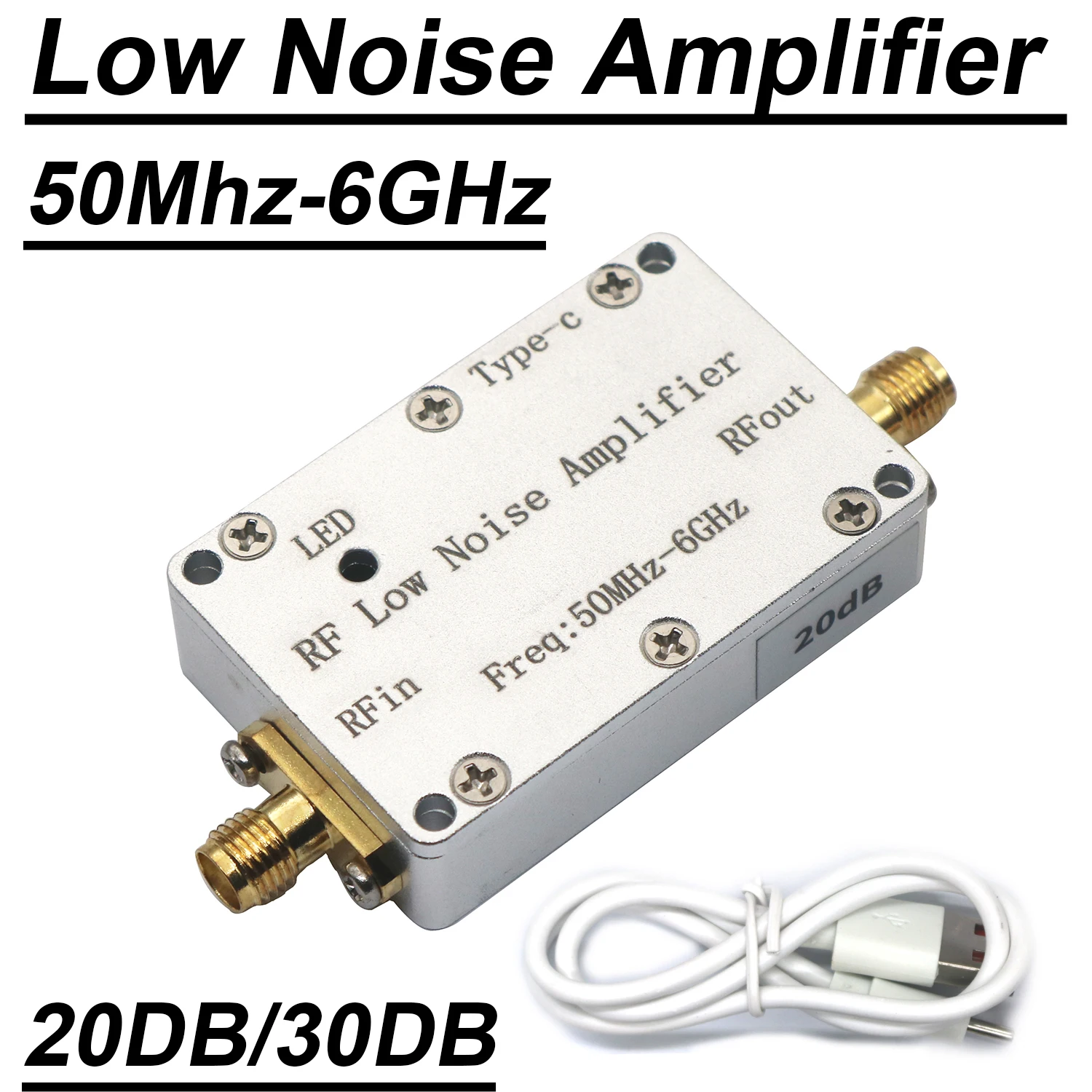 

50M-6GHz RF Low Noise Amplifier LNA 20dB 30dB Drive Receiver System Signal HAM Radio VHF UHF 433Mhz 915Mhz 1.5Ghz 2.4Ghz 5.8Ghz