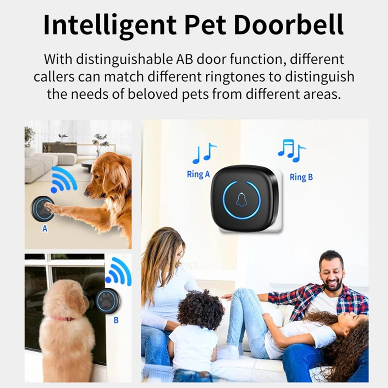 Wireless Doorbell For Cats & Dogs 300M Range 60 Songs High Volume Waterproof Smart Home Training Bell US Plug