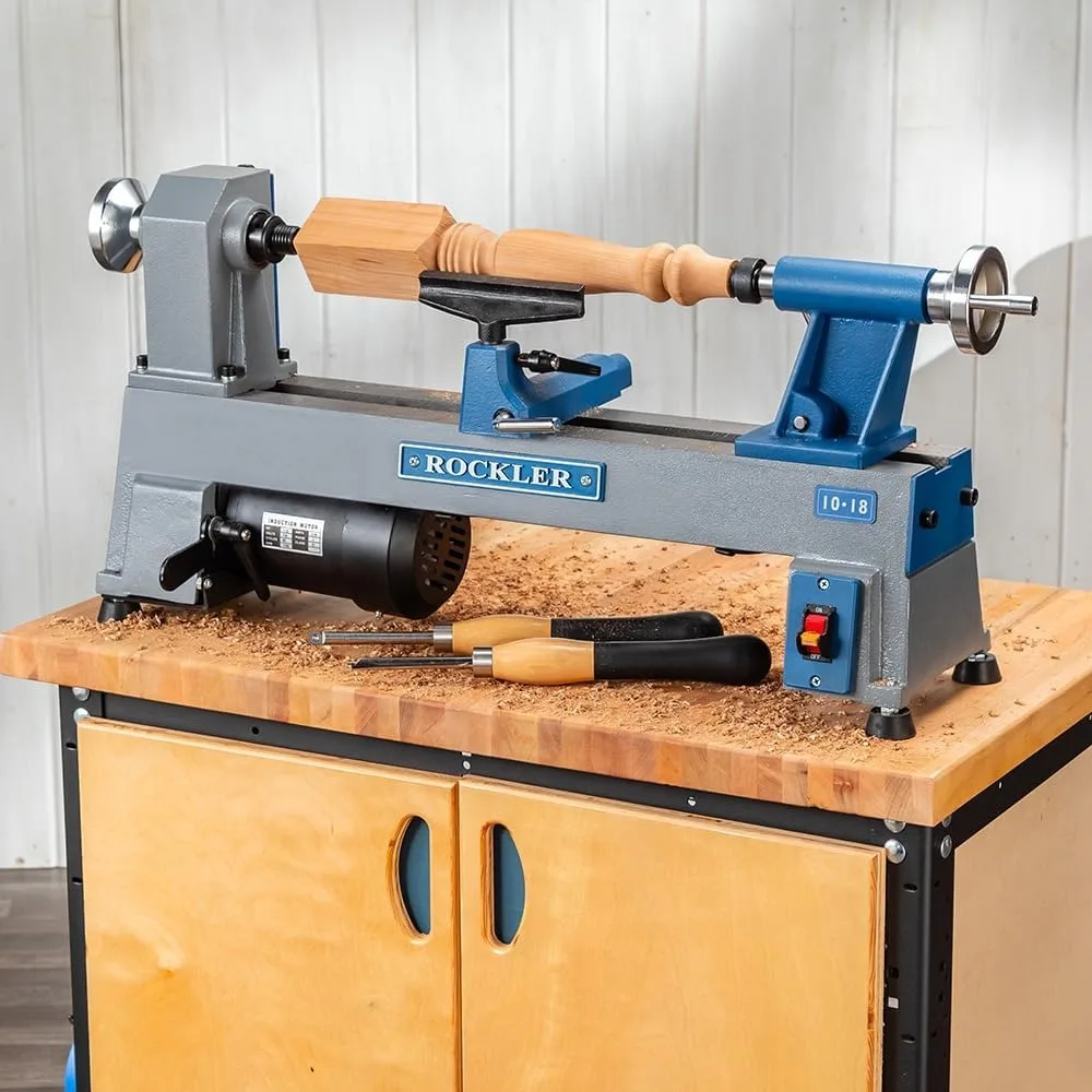 10x18” Mini Lathe Machine - Sturdy Cast-Iron Made Wood Lathes - Adjustable & Secured Woodturning Tools for Small to Medium-size