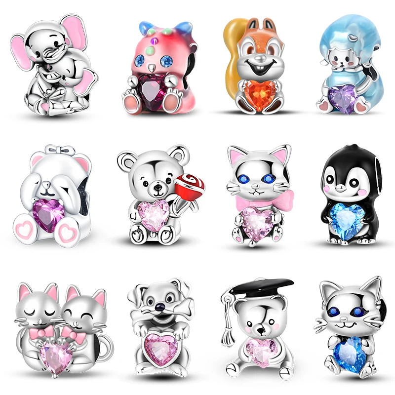 

100% 925 Sterling Silver Coffee Cat Rabbit Bear Penguin Charms Bead Fit Pandach 925 Original Bracelets DIY Birthday Jewelry Gift