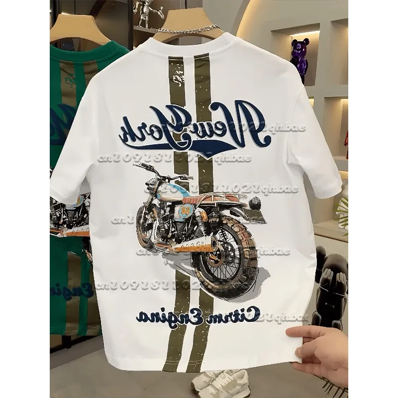 

New Summer Motorcycle 3D Printed Short Sleeved Men's Trendy Versatile Loose Casual Breathable Quick Drying Top Trend