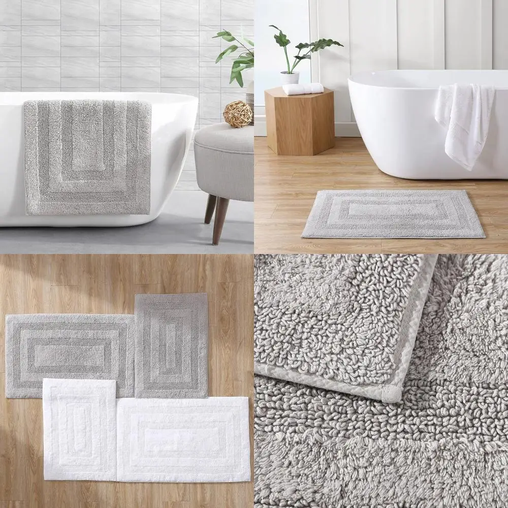 

Reversible Cotton Bath Rugs, Soft & Absorbent, Oeko-Tex Certified, Micellar Solid Grey, 2-Piece Set