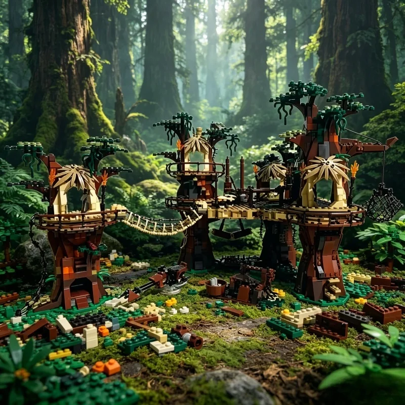

New MOC Bear Village Street View Model Building Blocks, Home Decor Ornaments, Holiday Gifts