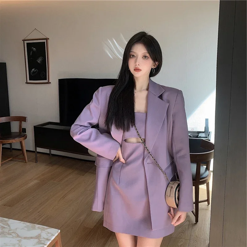 Internet celebrity fried street suit new large size western style, fashionable purple temperament and thin suit jacket 600g