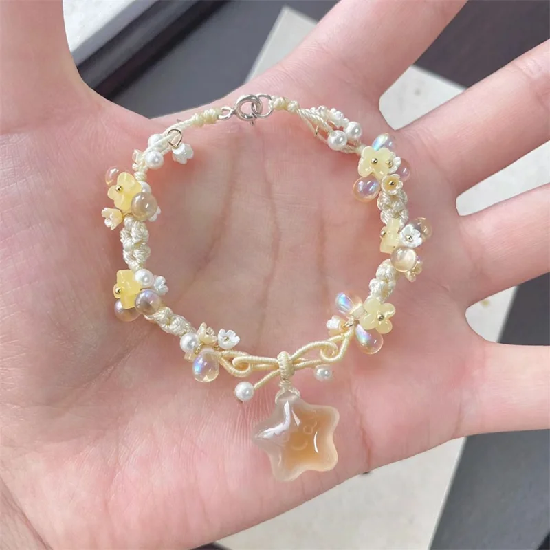 2024 Trendy Yellow Bead Cute Star Pendant Charm Bracelet For Women Gift Jewelry Hollow`s Day Gift