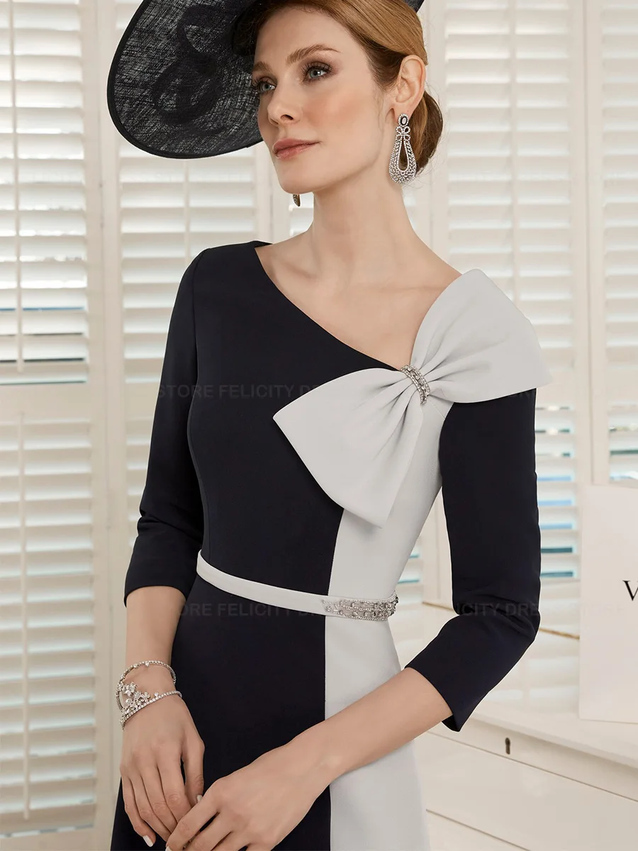 Elegant Mother of the Bride Dresses 2025 A-line Tea-Length Bow Crystals Formal Wedding Guest Party Dresses فستان حفلات الزفاف