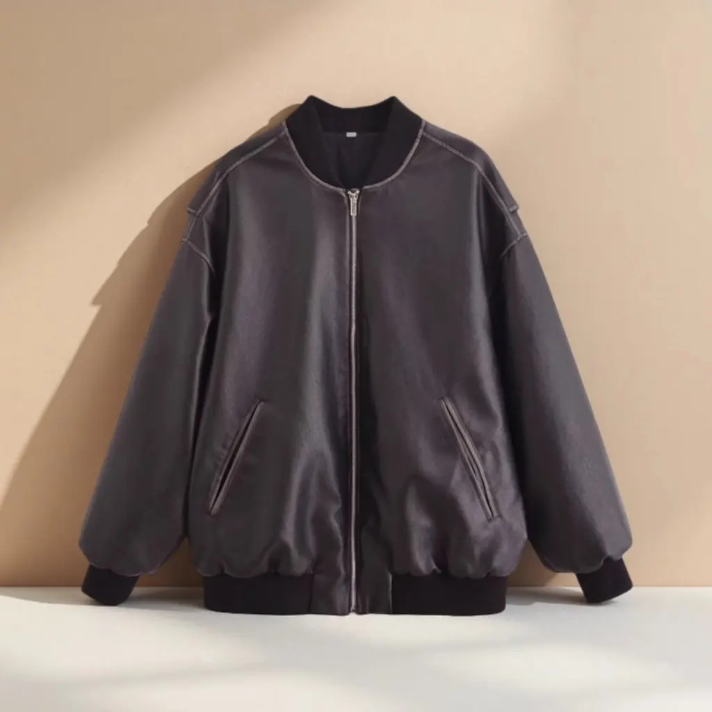 Nova moda feminina casual retro cor-lavada imitação de couro jaqueta estilo europeu e americano atacado