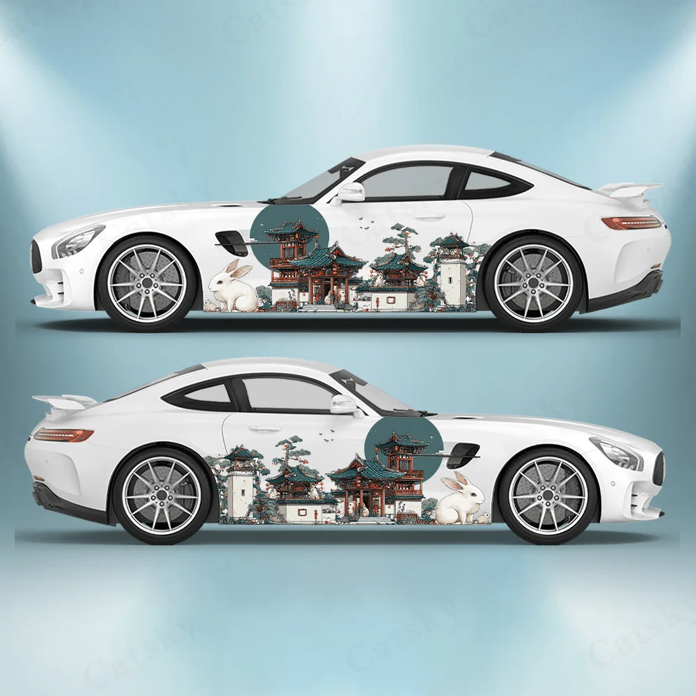 

National Style Rabbit Palace Sticker Full Body Floral Decoration Covering Scratches Protecting Car Sticker Waterproof car vinyl