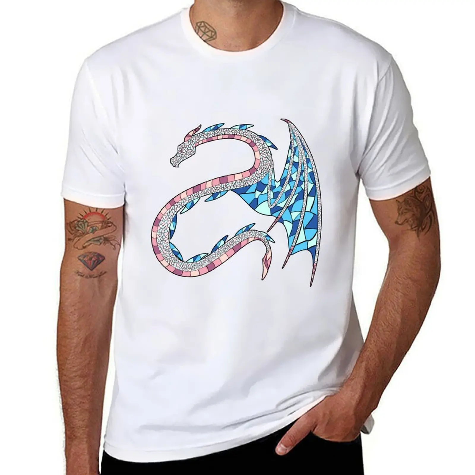 

Trans Pride Mosaic Stained Glass Dragon T-Shirt mens graphic t shirts t shirts for man graphic vintage T-Shirt
