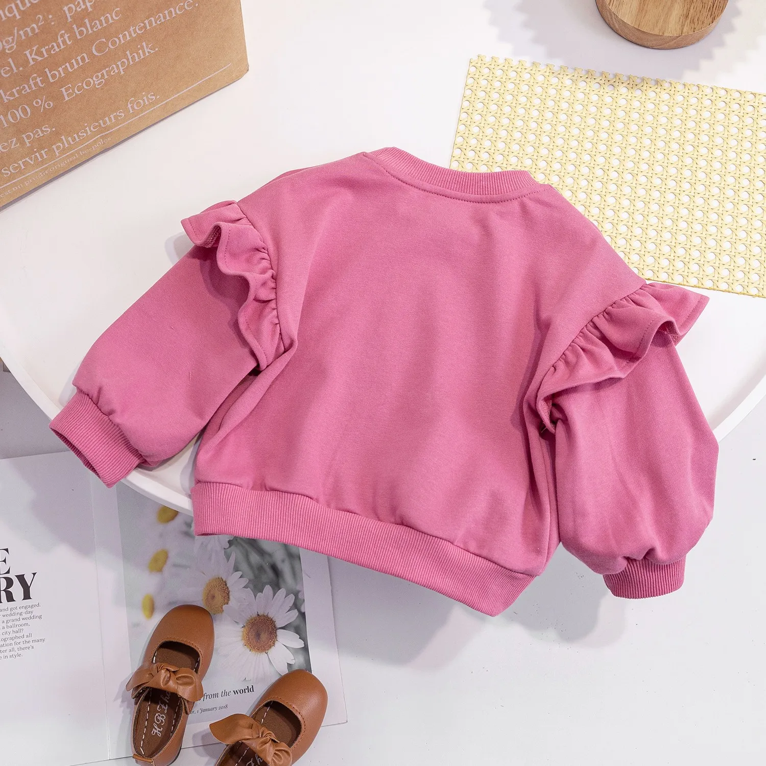 Kinder-Sweatshirt mit Rundhalsausschnitt, Mädchen, Kinder, Herbst, Rosa, bedruckt, Langarm, Kinder-Langarm-Sweatshirt mit Rundhalsausschnitt – Detail 5