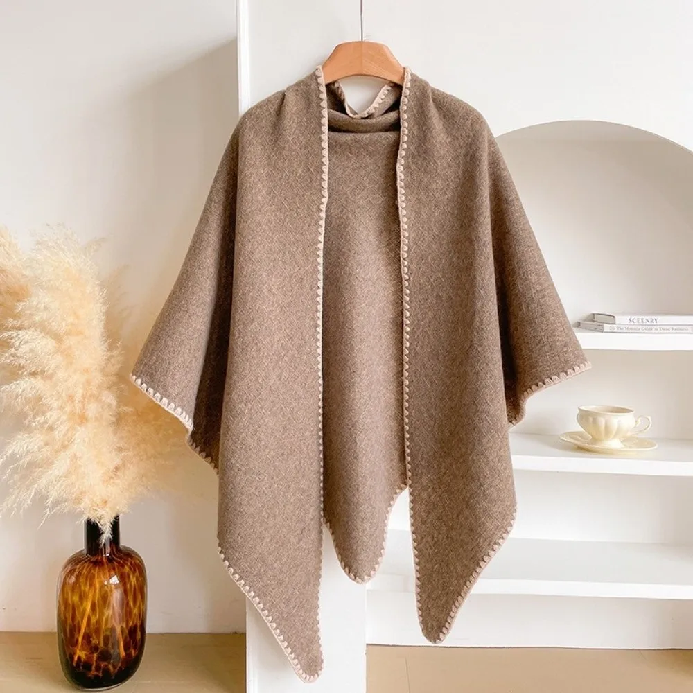 

Модная однотонная вязаная шаль, утолщенный мягкий треугольный шарф, накидка на шею, зимний теплый свитер, шаль, накидка